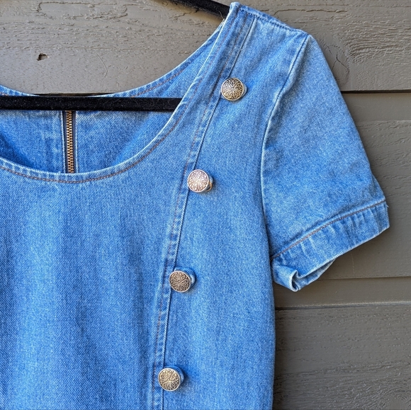 VTG 80s No Boundaries! Denim Bodycon Maxi Dress Size 3/4 - Picture 2 of 10